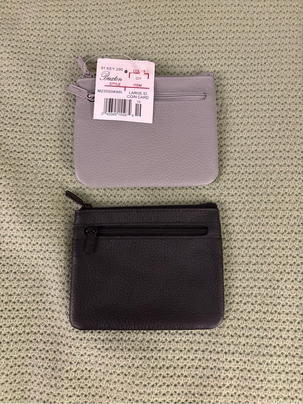 Buxton Gray and Black Leather Zip Coin & Card Wallets